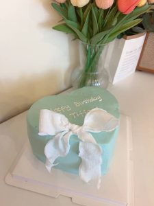 Tiffany Heart Shape Cake with white bow