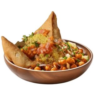 2 pieces of Veg Samosa with Chana